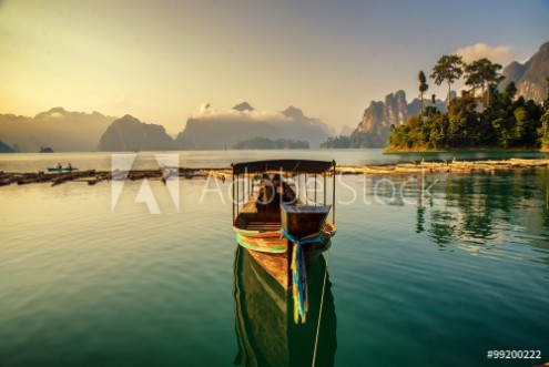 Picture of Long tail boat park on a raft